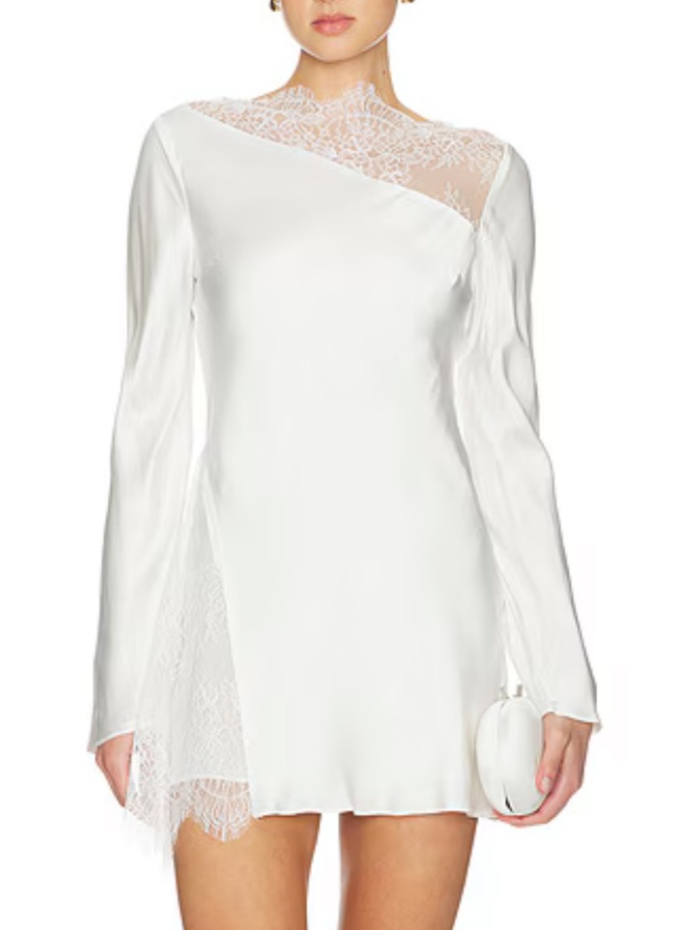 Shona Joy Allegra White Lace Paneled Long Sleeve Mini Dress in Ivory